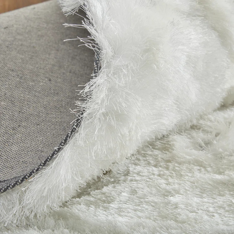 Freya Plush Shag Area Rug with Metallic Sheen, Bright White, 7ft-6in x 9ft-6in