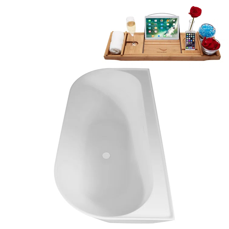 63" Streamline Soaking Freestanding Tub and Tray With Internal Drain
