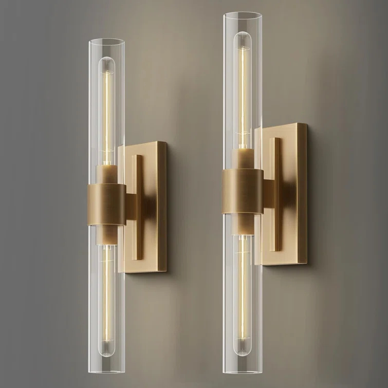 Mailus Wall Sconces, 22.8" Industrial-Chic Dual Glass Cylinder Wall Sconce(Set of 2)