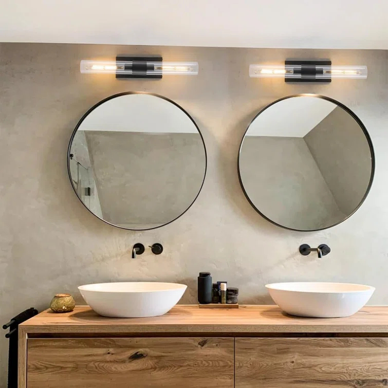 Mailus Wall Sconces, 22.8" Industrial-Chic Dual Glass Cylinder Wall Sconce(Set of 2)