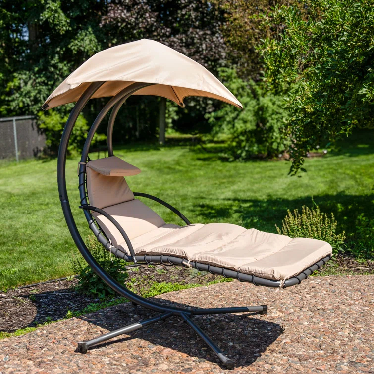 Steel Outdoor Floating Chaise Lounge Chair with Canopy with Stand