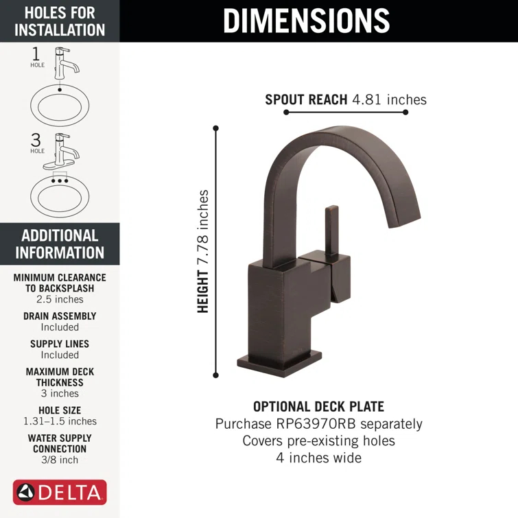 Vero Single Hole Bathroom Faucet with Drain Assembly, Single Handle Bathroom Sink Faucet
