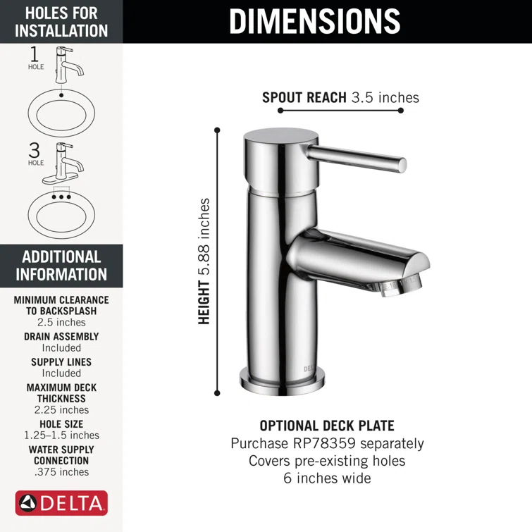 Trinsic Single Hole Bathroom Faucet with Drain Assembly, Single Handle Bathroom Sink Faucet