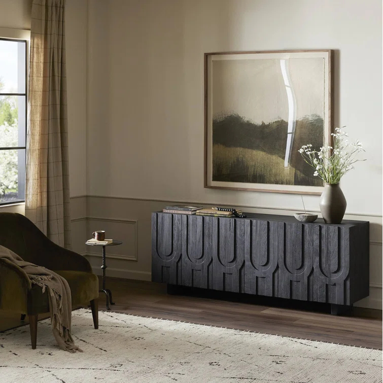 Dark Totem Black Reclaimed Wood Media Console with Cabinet