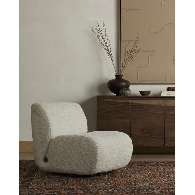 Sheldon Ivory Contemporary Swivel Lounge Chair in Leather