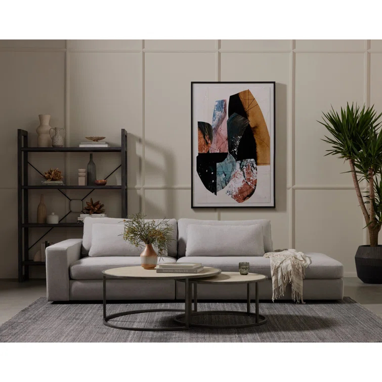 Gray and Cream Round Wood Metal Nesting Coffee Table