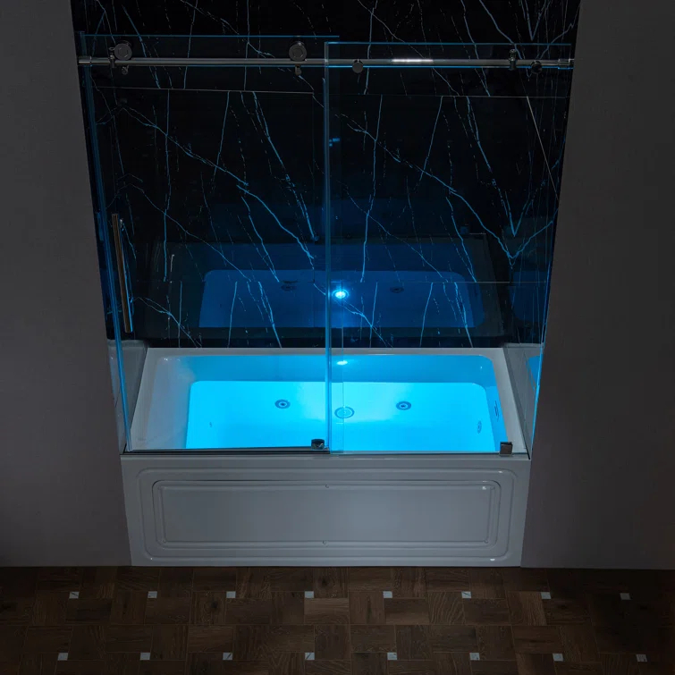 WoodBridge 60" X 30" Alcove Acrylic Rectangular Whirlpool Heated Jetted Tub In White With Drain and Overflow BS666-R-CH01