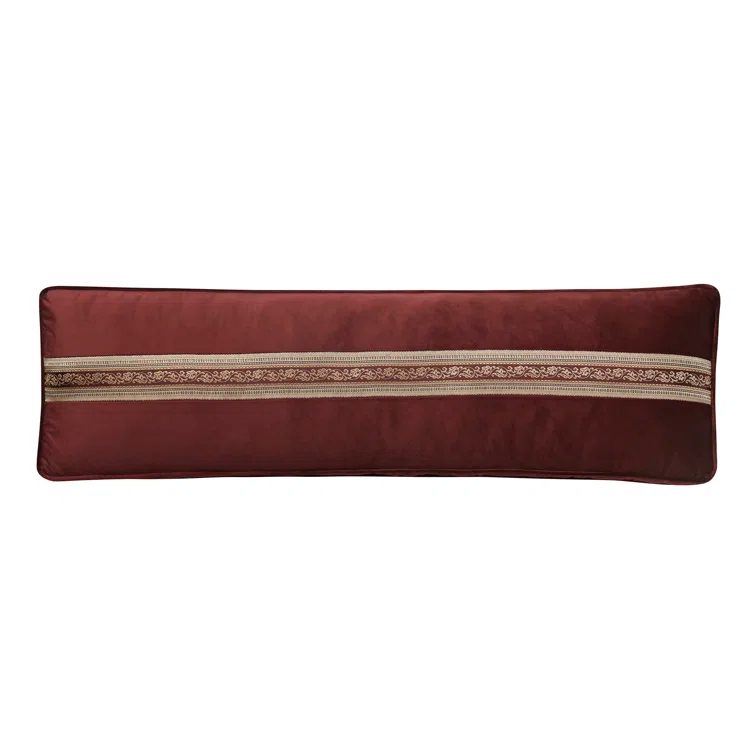 Crimson and Gold Velvet Bolster Decorative Throw Pillow