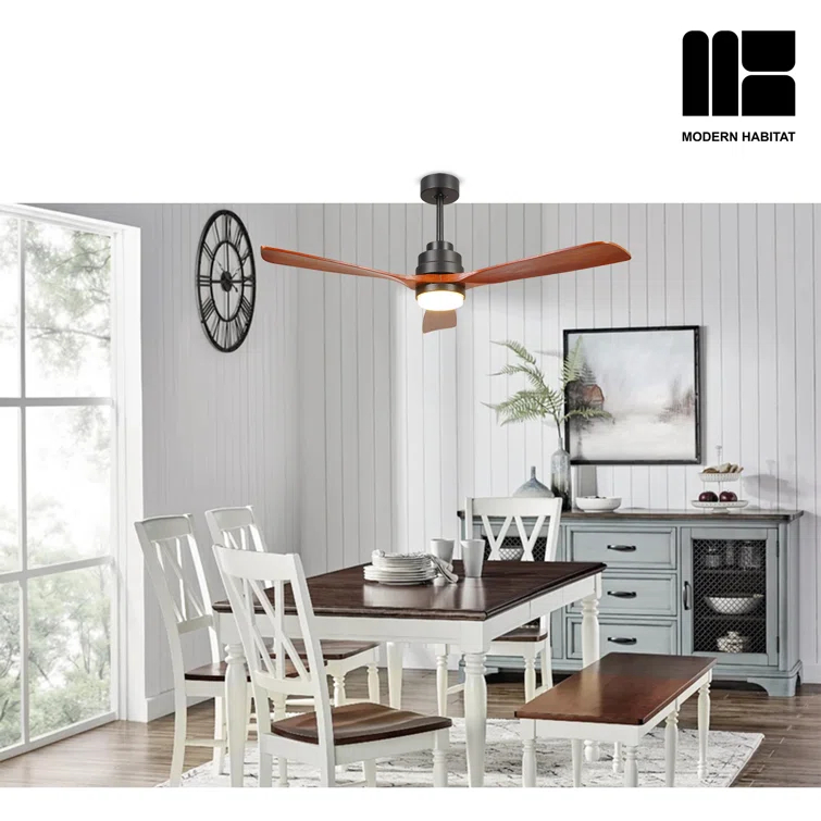 Auravista 52 In. Indoor Medium Red Oak Ceiling Fan With LED Light Bulbs And Remote Control