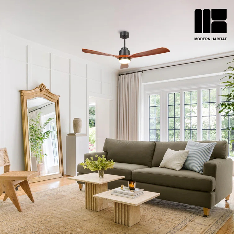 Auravista 52 In. Indoor Medium Red Oak Ceiling Fan With LED Light Bulbs And Remote Control