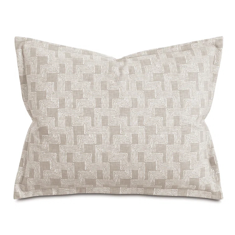 Standard Size Beige and White Geometric Polyester Pillow Sham