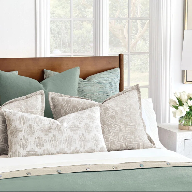 Standard Size Beige and White Geometric Polyester Pillow Sham
