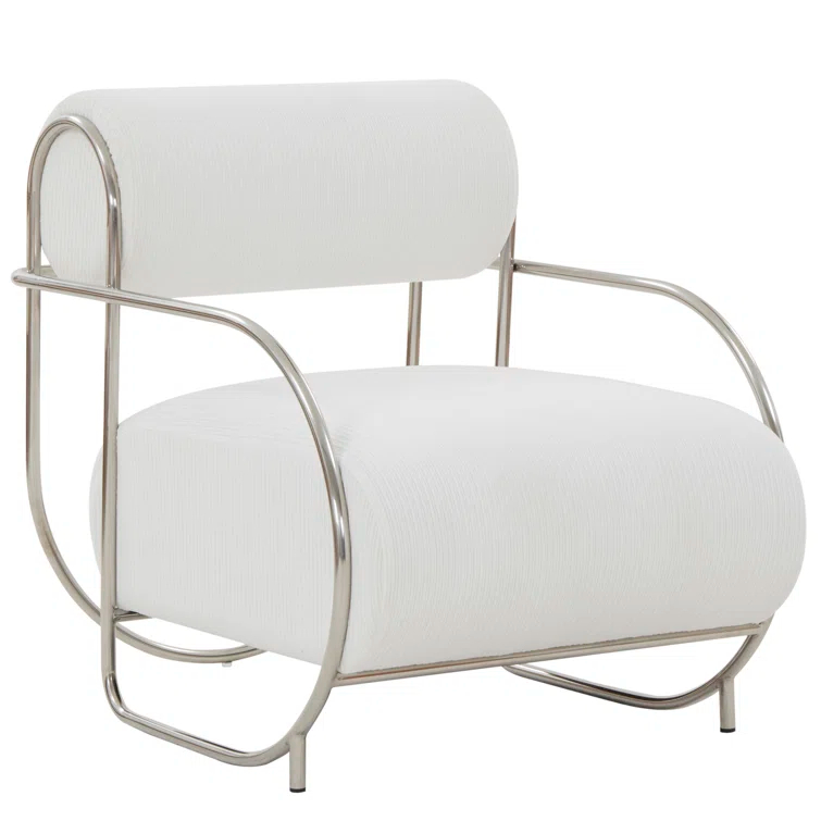 Safavieh Bethann Stainless Steel Frame Accent Chair in White / Silver