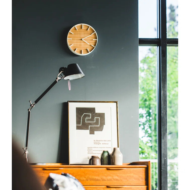 Rin Yamazaki Home Wall Clock, Modern Wood Home Decoration, Steel + Wood, Step Motion Second