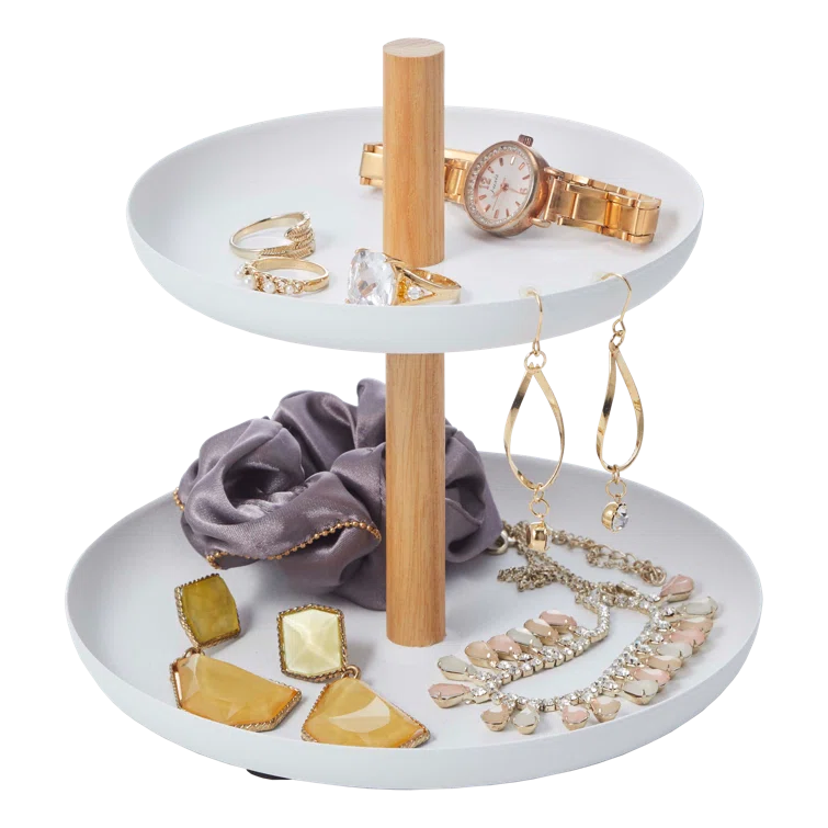 Yamazaki Home Tiered Accessory Trays, Steel + Wood