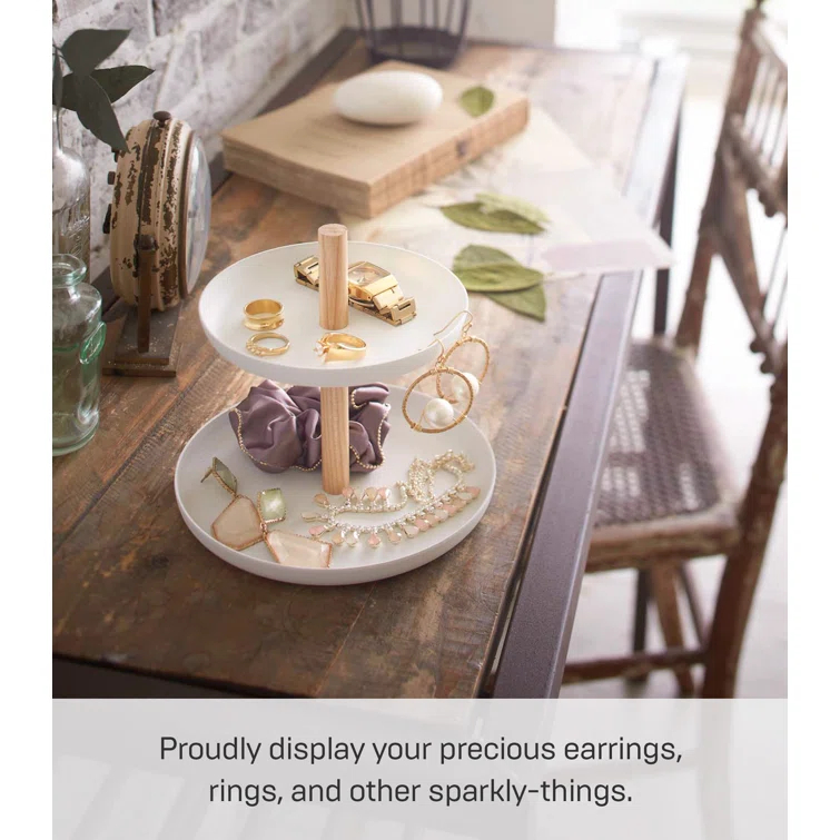 Yamazaki Home Tiered Accessory Trays, Steel + Wood