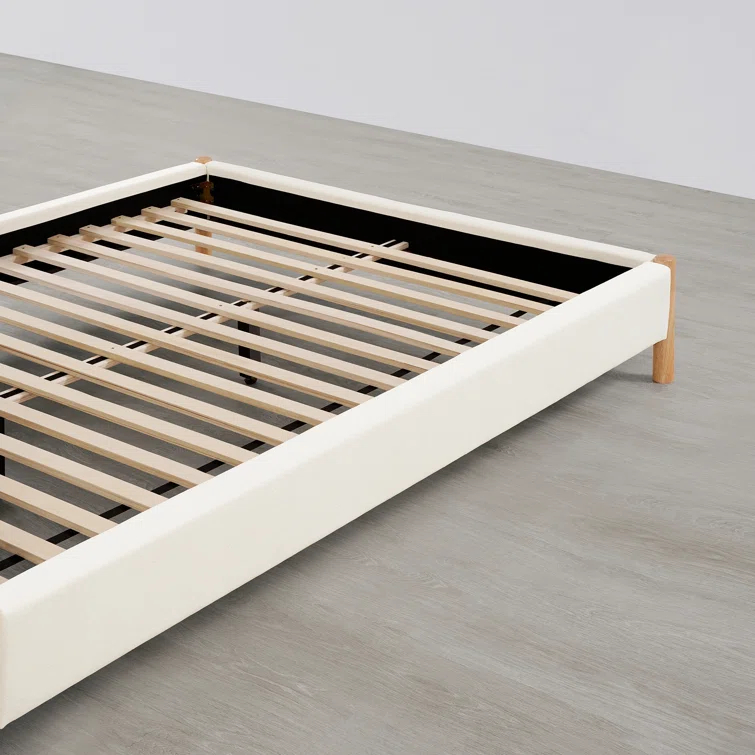 Rezana Solid Wood Boucle Upholstered Headboard Bed Frame