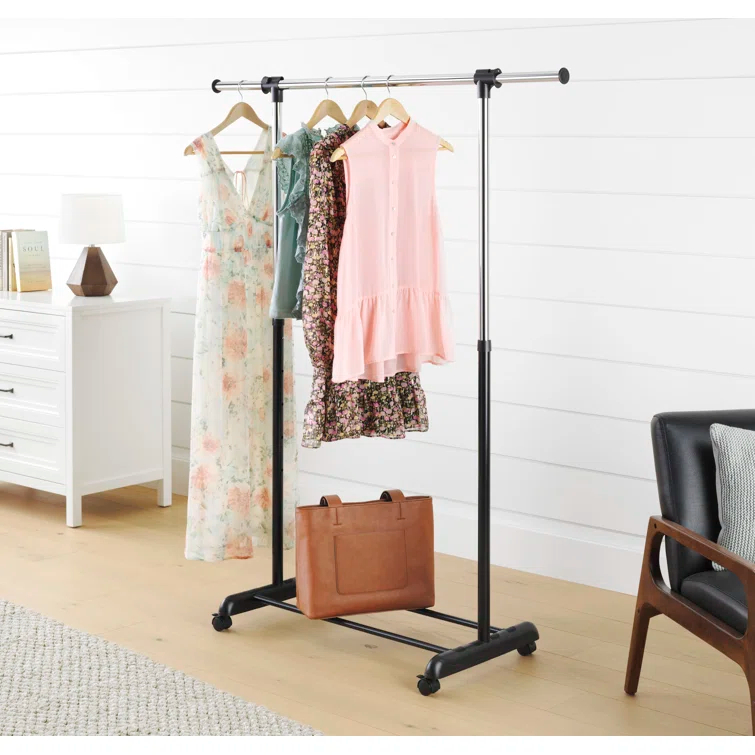 Whitmor Adjustable Garment Rack - Rolling Clothes Organizer - Black and Chrome