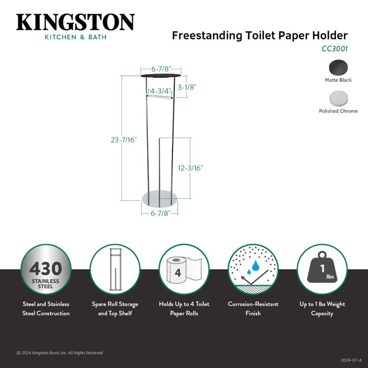 Kingston Brass Dessau Freestanding Toilet Paper Holder with Reserve Storage and Top Shelf