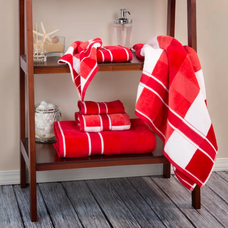 6-Piece Towel Set - Absorbent Cotton Bathroom Accessories with Bath Towels, Hand Towels, and Wash Cloths - Solid and Striped Towels by Lavish Home