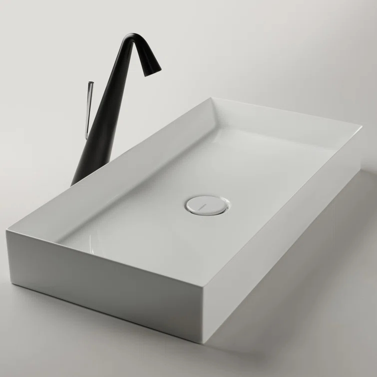 WS Bath Collections Track 13.8'' Glossy White Ceramic Rectangular Bathroom Sink