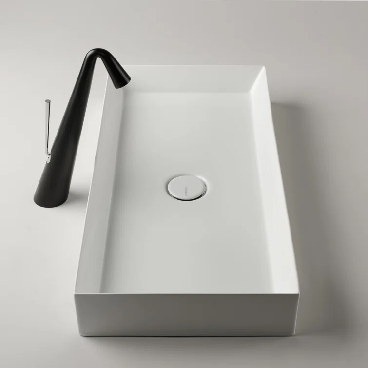 WS Bath Collections Track 13.8'' Glossy White Ceramic Rectangular Bathroom Sink