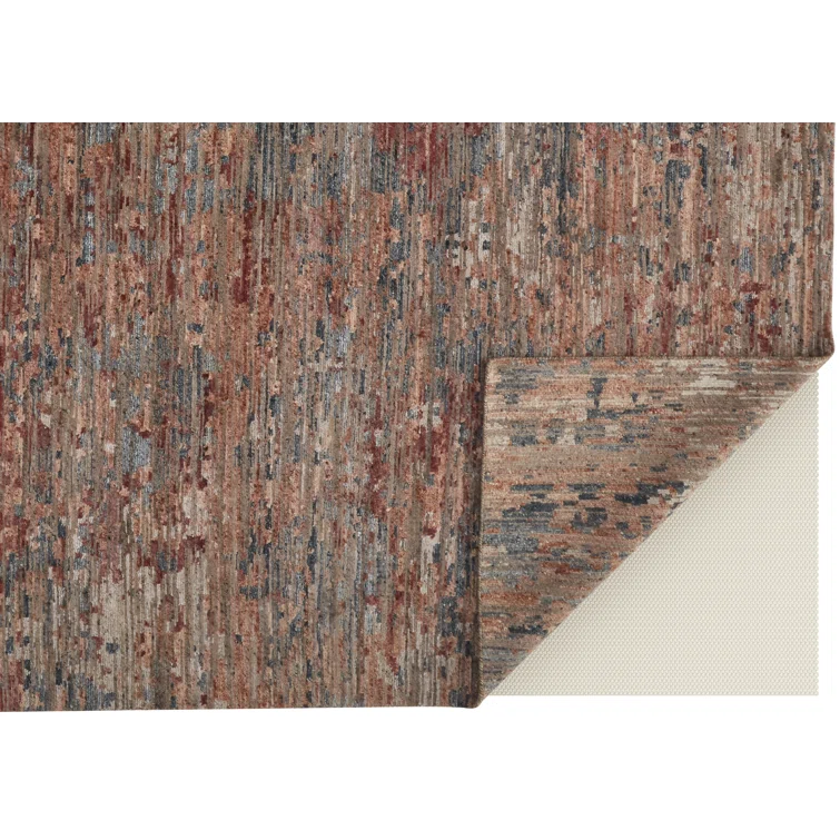 Handmade Blue and Copper Wool Viscose Abstract Area Rug
