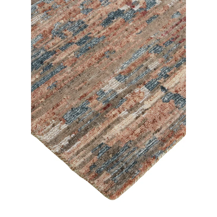 Handmade Blue and Copper Wool Viscose Abstract Area Rug