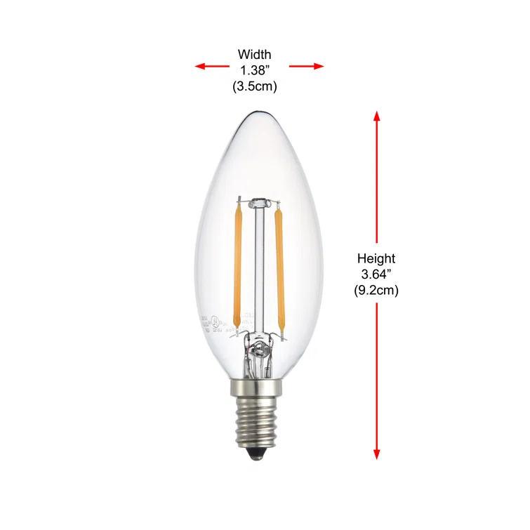 2.5W (25 Watt Equivalent) B10 LED, Non-Dimmable Light Bulb, E12/Candelabra Base
