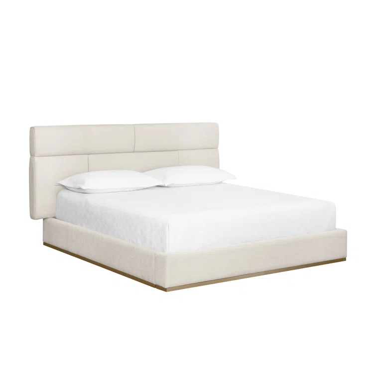 Cream King Platform Bed with Metal Frame and Headboard