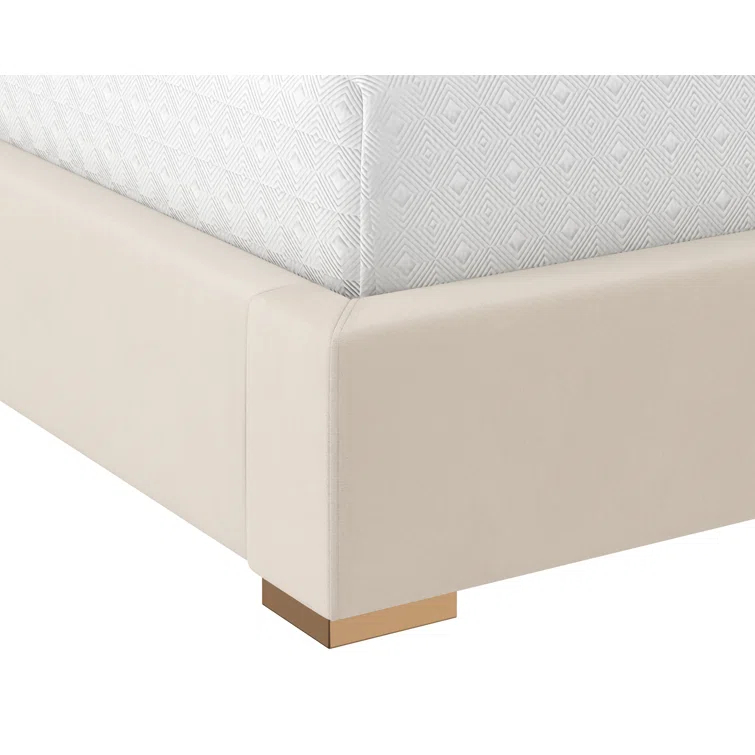 Beige King Upholstered Platform Bed with Tufted Headboard