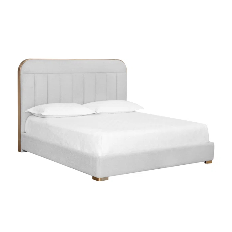 King Silver Upholstered Platform Bed with Metal Frame