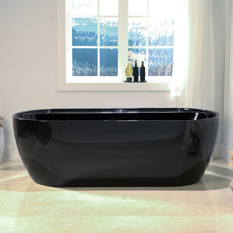 WoodBridge 72'' x 35.375'' Freestanding Acrylic Double Ended Bathtub with Wide Rim,  - Available in Glossy White/Black, with 5 Finish Options for Trim B8859-ORB