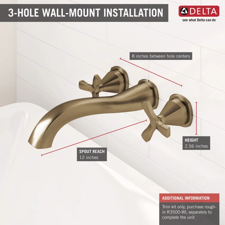 Stryke Double Handle Wall Mounted Tub Spout Trim