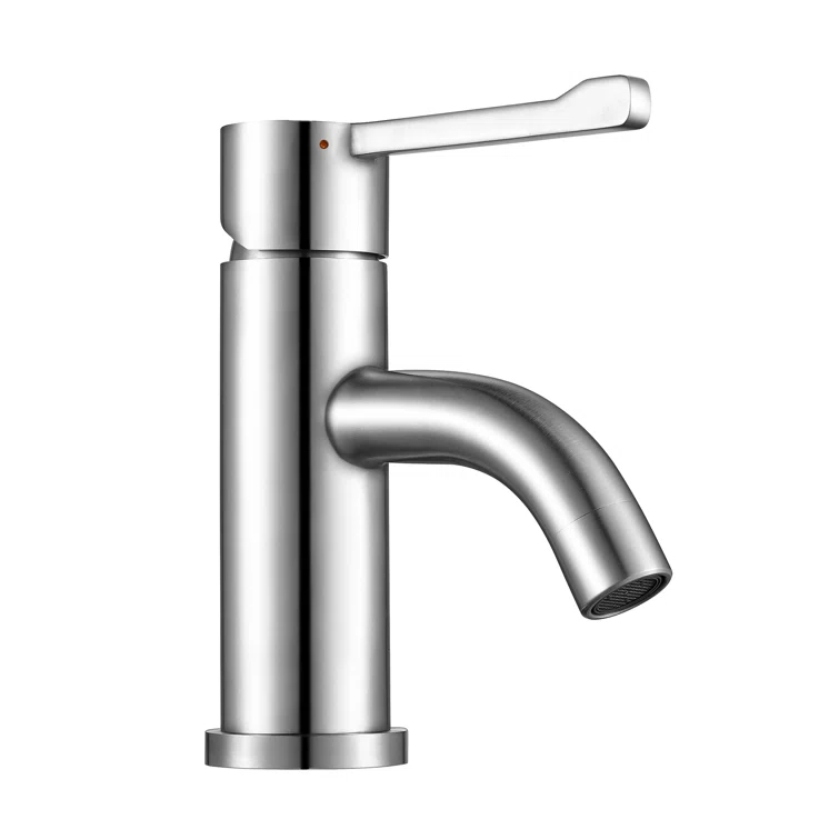 Whitehaus Collection Stainless Steel Extended Single Lever Bathroom Faucet with Pop-up Drain