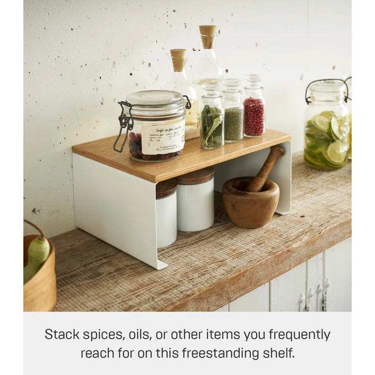 Tosca Yamazaki Home Wood-Top Stackable Kitchen Rack, Modern Counter Shelf Organizer