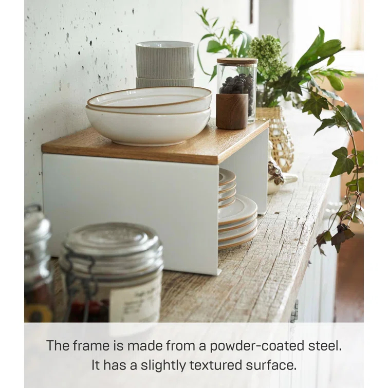 Tosca Yamazaki Home Wood-Top Stackable Kitchen Rack, Modern Counter Shelf Organizer