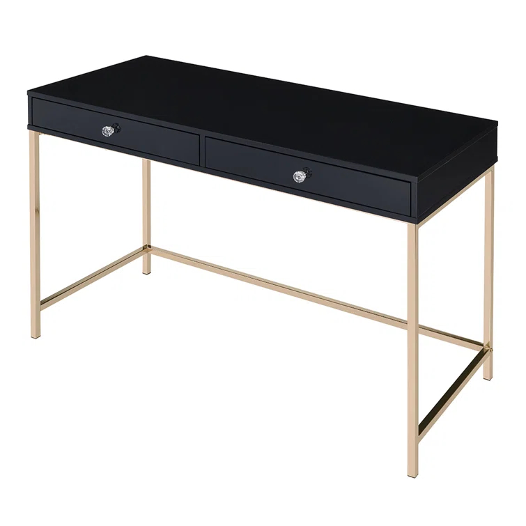 Ottey Writing Desk In High Gloss & Gold Finish,Computer Desk