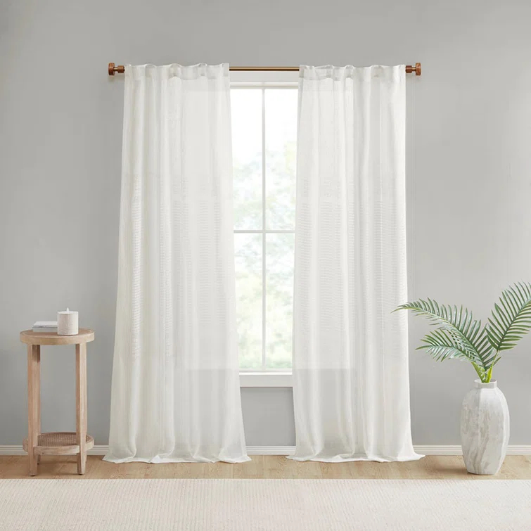Madison Park Aida Ivory Yarn Dye Sheer Thermal Rod Pocket Curtain Panels 37x84" (Set of 2)