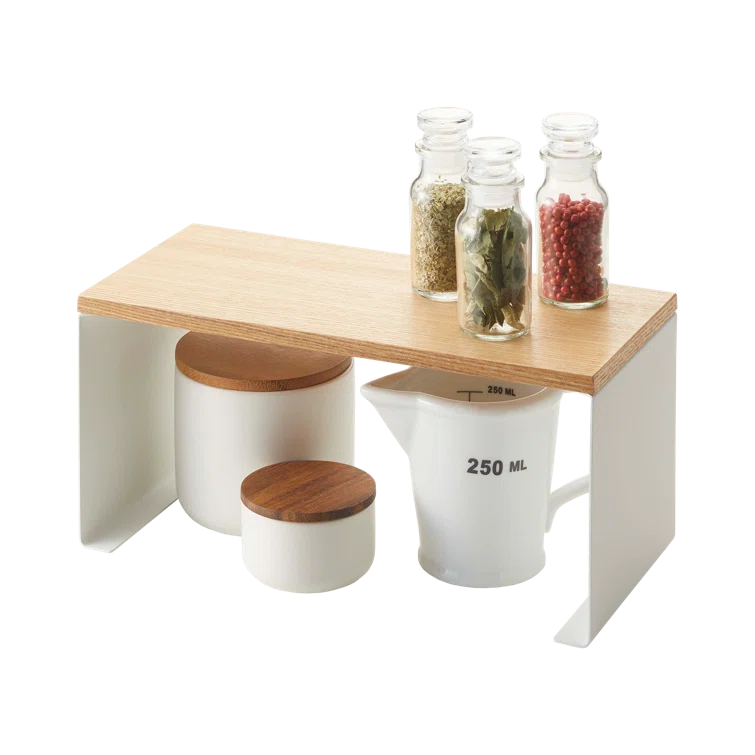 Tosca Yamazaki Home Wood-Top Stackable Kitchen Rack, Modern Counter Shelf Organizer