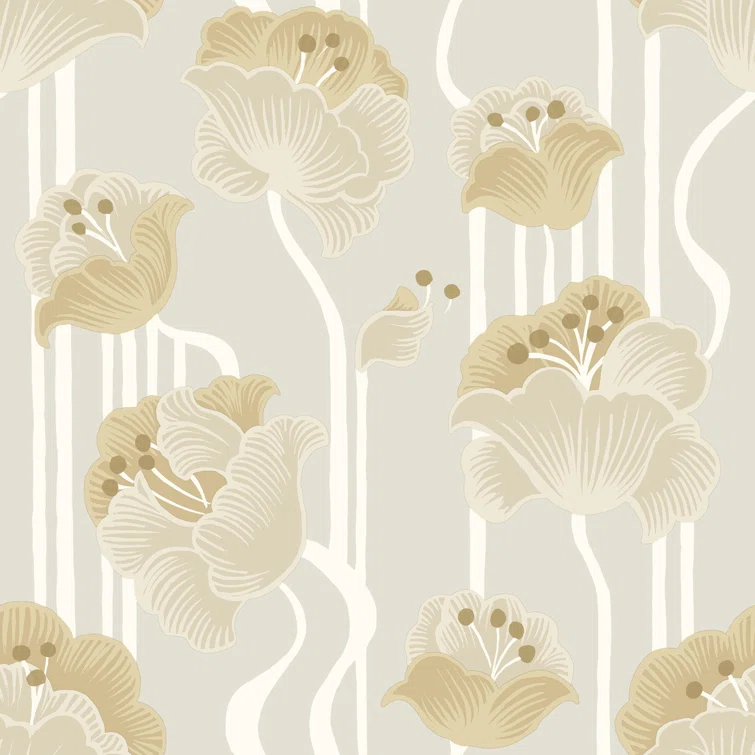 Shirley Coral Deco Floral Peel and Stick Wallpaper