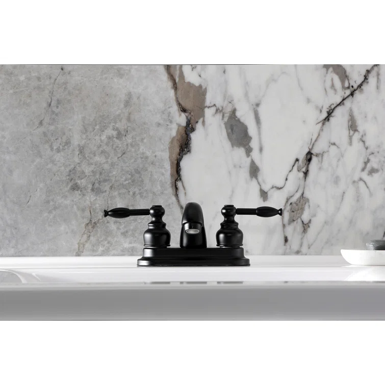 Kingston Brass Knight Two-Handle 3-Hole Deck Mount 4" Centerset Bathroom Faucet with Plastic Pop-Up