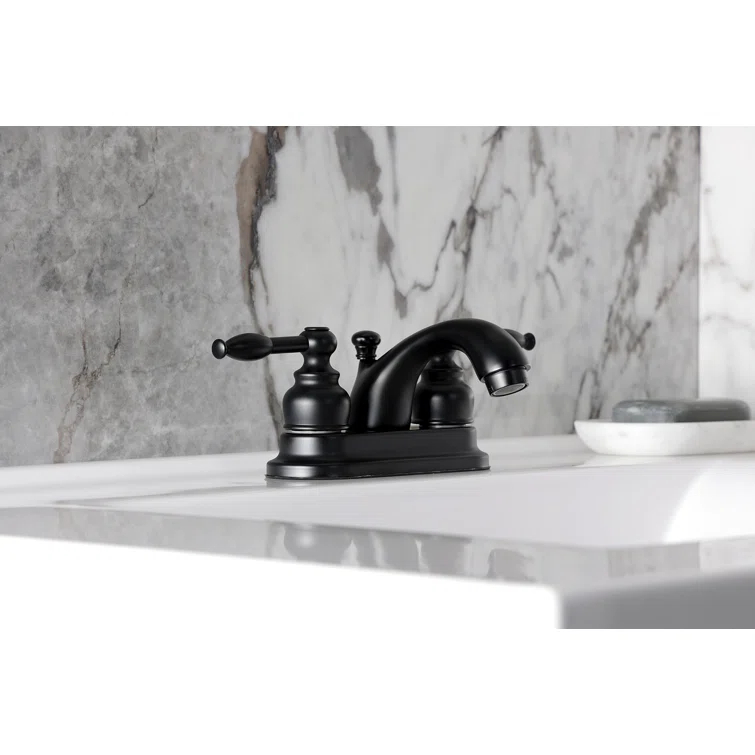 Kingston Brass Knight Two-Handle 3-Hole Deck Mount 4" Centerset Bathroom Faucet with Plastic Pop-Up