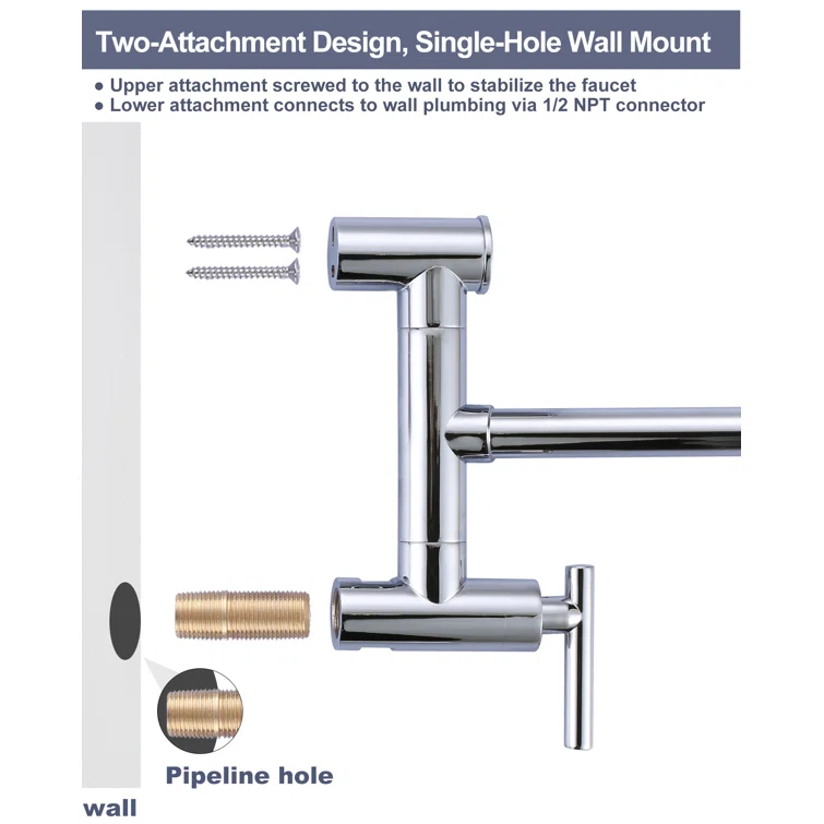 ARCORA Single Hole Two Attachment Brass Wall Mounted Pot Filler Kitchen Faucet with Double-Handle