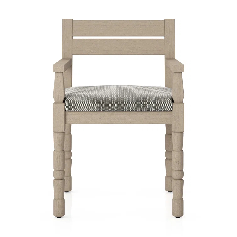 Washed Brown Teak Outdoor Dining Chair with Cushions