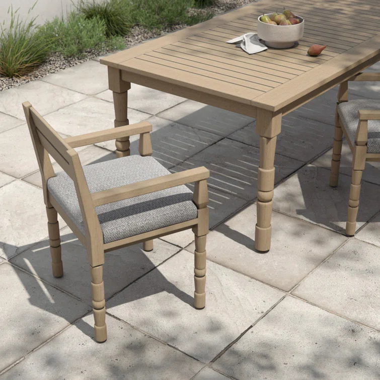 Washed Brown Teak Outdoor Dining Chair with Cushions