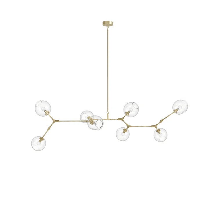 Modern Linear Brass Sputnik Chandelier with Hand Blown Glass Shades