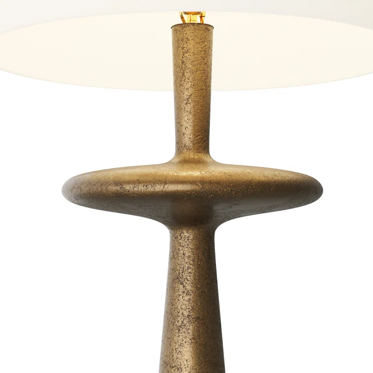 Antique Brass Mid-Century Modern Floor Lamp with Off-White Shade
