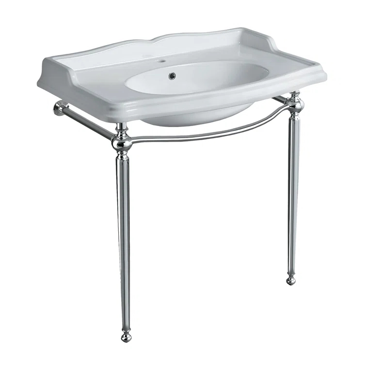 Whitehaus Collection B-AR864-ARCG1 Whitehaus Collection 35" Large Rectangular Wall Mount Console Sink With Front Towel Bar