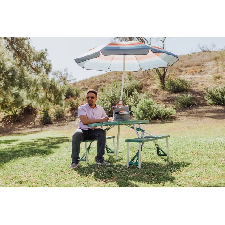 Fernando Outdoor Folding Picnic and Camping Portable Table with Umbrella Hole